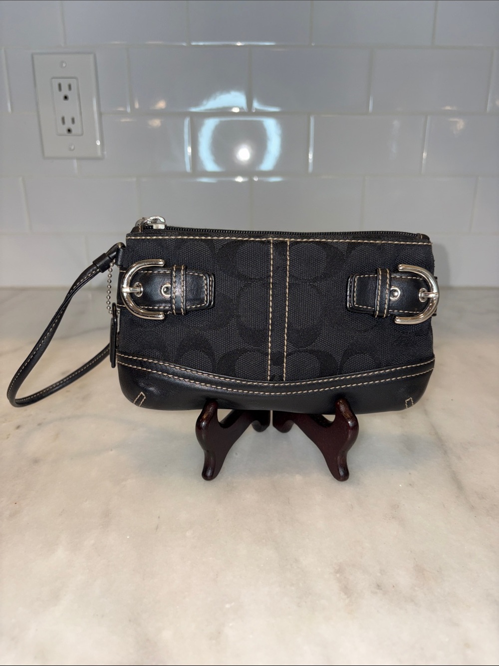 COACH Signature C Jacquard Soho Buckle Wristlet| Y2K Vintage Mini Bag Clutch